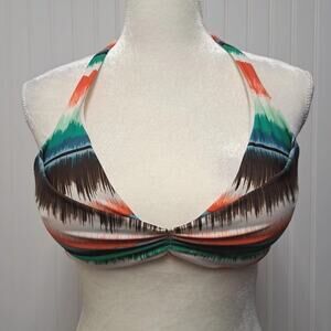 Bingo Heat Swimwear Bikini Top Womens Large L Sunset Striped Halter Swim Bathing